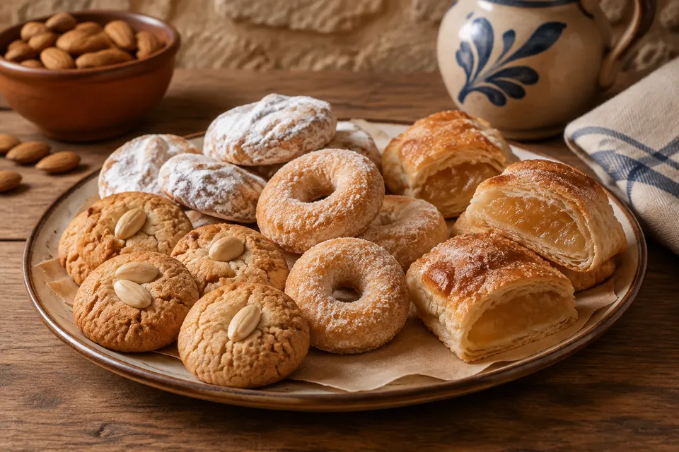 Bandeja sencilla con dulces andaluces tradicionales en tonos miel